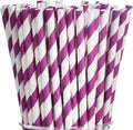 ALINK 100 Purple and White Striped Paper Straws, Biodegradable Disposable Drinking Straws for Valentine's Day, Halloween, Bridal Shower, Brithday, New Year, Party Decoration