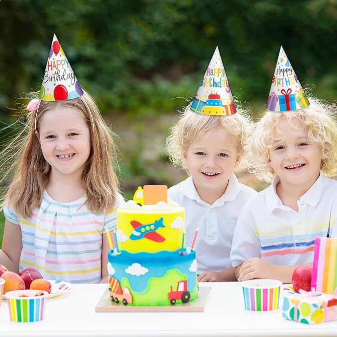 32Pcs Colorful Party Hats for Kids Happy Birthday Cone Paper Hats Classroom Celebration Supplies Favors