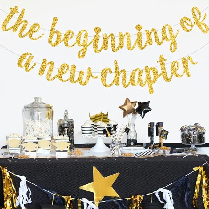 BEISHIDA Glitter Gold The Beginning of A New Chapter Banner, Farewell party decorations,Graduation Sign 2026 Banner,Happy retirement Supplies,Going away party Sign Garland,Graduation banner