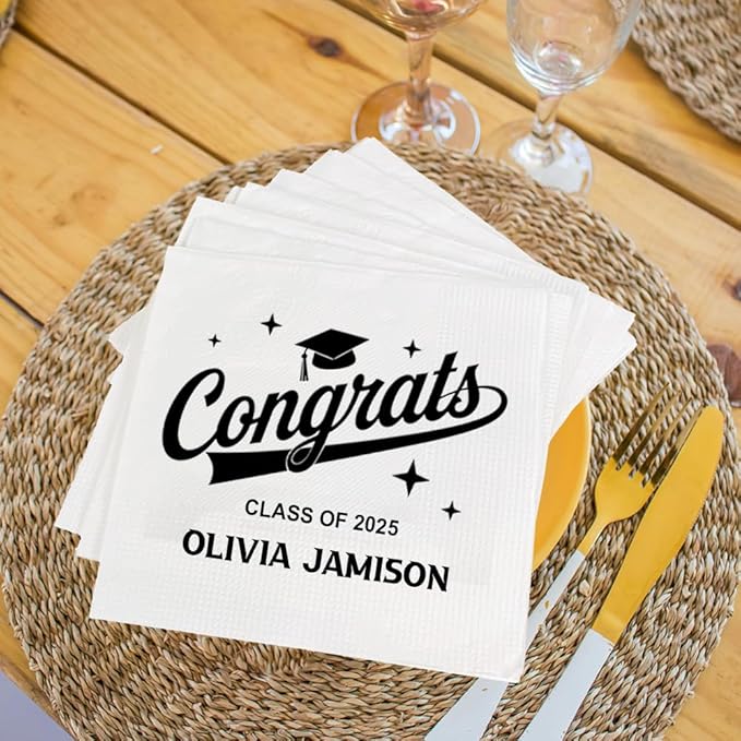 Personalized Graduation Party Disposable Napkins, Custom Grad Party Decor, Class Of 2025, Congratulations Grad, Gifts For Graduations Parties Style 7