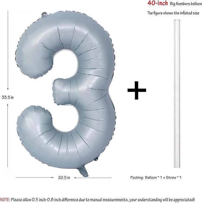 40 In Matte gray Number Balloons Helium Foil Mylar Balloon Birthday Party banquet Decoration 3