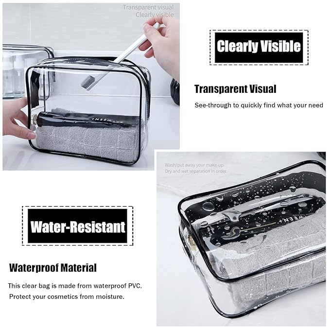 MODENGKONGJIAN TSA Approved Toiletry Bag, 3 Pcs Clear Toiletries Bags Quart Size Travel Makeup Cosmetic Bag for Women Men, Carry on Airport Airline Compliant Bag (Flesh Pink)