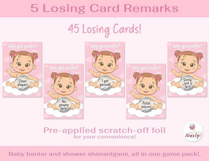 Party Hearty Fun Baby Shower Games for Girls - Poopie Emoji Scratch-Off Lottery Tickets - 50 Cards Hilarious and Engaging Baby Shower Activity