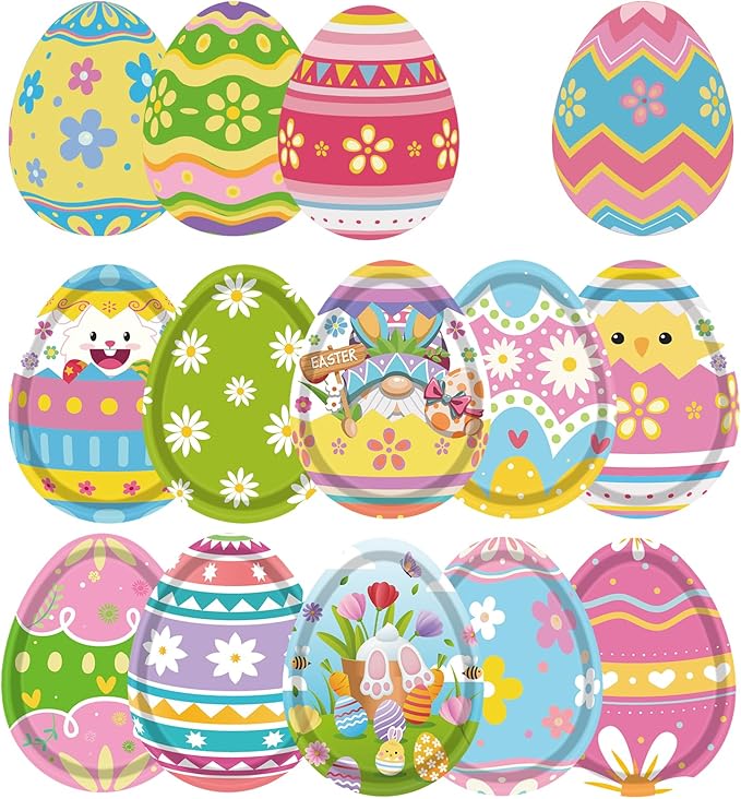 HAKOTI Easter Egg Tableware - 60 Pcs Bunny Egg Shaped Plates & Napkins Set for Happy Easter Dinnerware & Party Decorations
