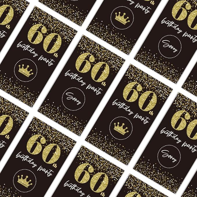 REWIDPARTY Black Gold 60th Birthday Party Scratch Off Game Cards, 32 Pieces, 3.6 x 2 x 0.5 in