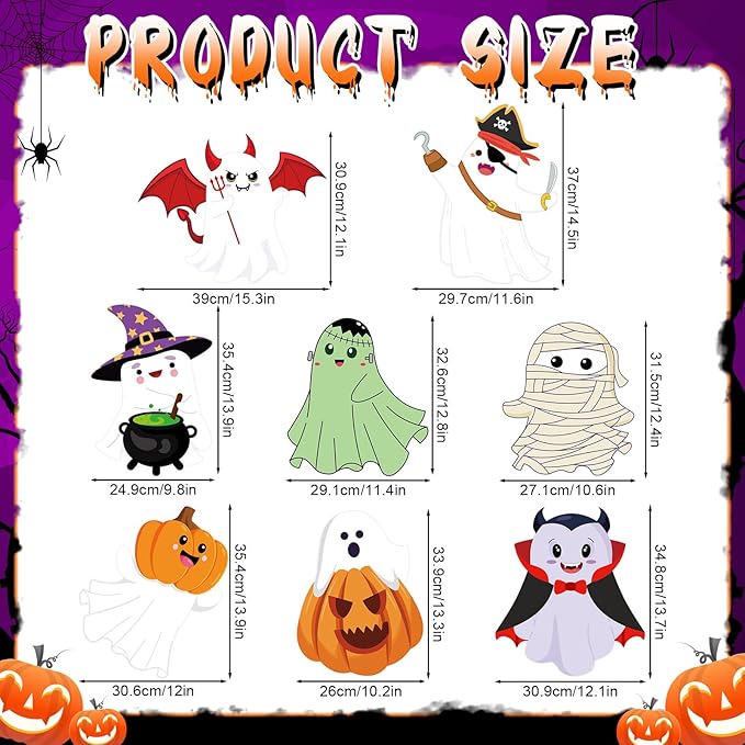 Amyhill 8 Pcs Lighted Cute Ghost Yard Signs Halloween Decorations Outdoor Yard Stakes Spooky Pumpkin Ghost Witch Garden Signs with Stakes for Halloween Happy Boo Party Lawn Patio Outdoor (Classic)