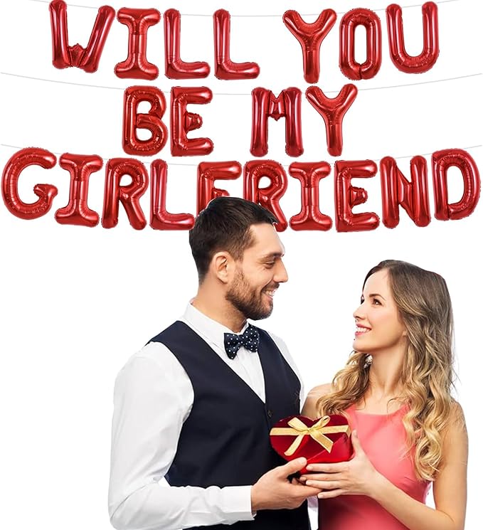 TONIFUL 16 Inch Red Will You Be My Girlfriend Letter Balloons Be My Girlfriend Balloon Banner for Romantic Decorations Anniversary Engagement Wedding Bridal Shower Party Supplies