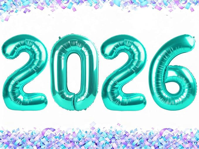 2026 Teal Blue Foil Number Balloons, 2026 Teal Blue Balloon 40 Inch for New Years, Blue Senior 2026 Nye Decor Party Graduations Birthday Supplies