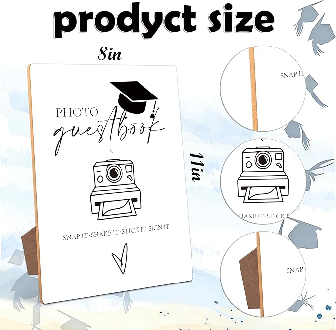 Graduation Photo Guestbook Bar Sign - Congrats Grad Party Decorations Favors Supplies, Graduation Centerpieces for Tables 2026, 8×11 Wooden Sign with Stand