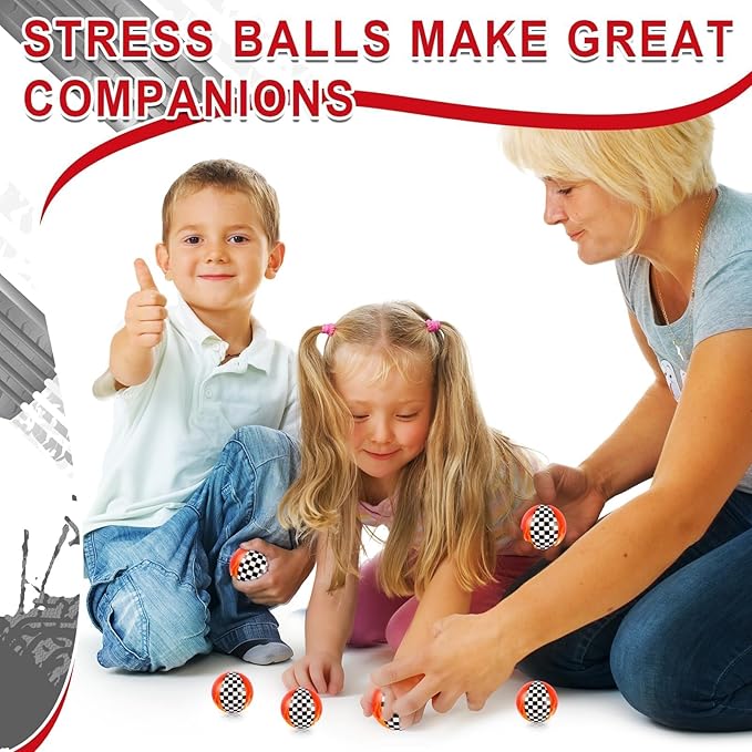 12 PCS Racing Car Stress Balls for Kids Party Favors, 1.97 Inch Anxiety Relief Fidget Sensory Toys, Racing Car Theme Squeeze Balls Bulk for Birthday Goodie Bags, Carnival Gifts & Classroom Prizes