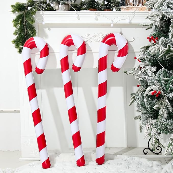 QIFU 3pcs 35 Inch Inflatable Christmas Candy Cane for Christmas Decorations, Indoor Outdoor Holiday Yard Xmas Decorations Gift Party Favor for Home