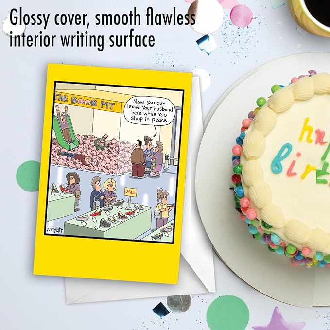 NobleWorks - 1 Funny Cartoon Card for Birthdays - Happy Bday Celebration for Grown-Ups, Humor Stationery Greeting - Boob Pit 4349