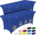 Pureegg Graduation Decorations 2026 Spandex Tablecloth 6ft - 2 Pack, Class of 2026 Blue Fitted Stretch Rectangle Table Cover, Wrinkle-Free Tight Tablecloth for Graduation Party, Banquet
