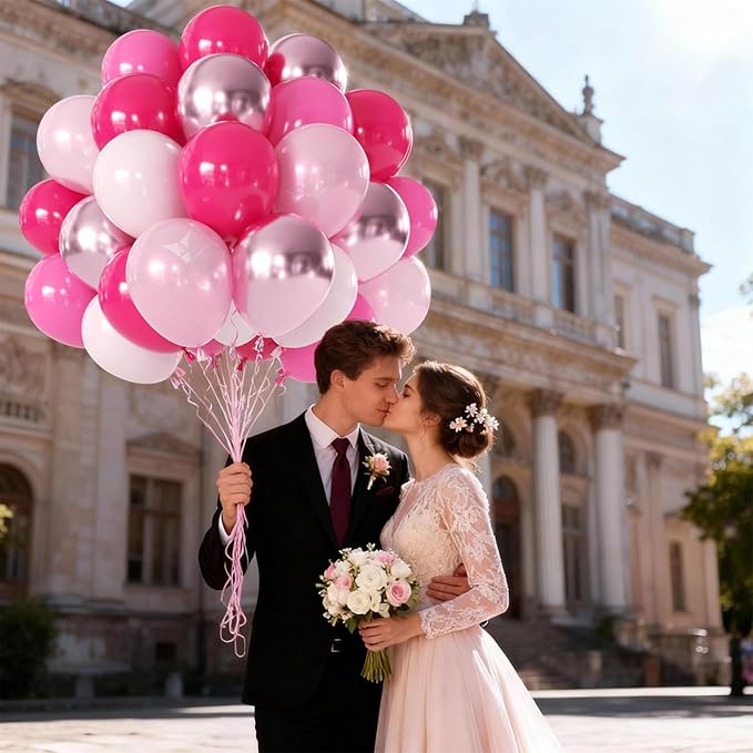 Pink Balloons Metallic Hot Pink Balloon,60Pcs 12Inch Chrome Light Pearl Pink Balloons for Princess Girl Birthday Gender Reveal Bridal Shower Valentine's Day Party Decorations