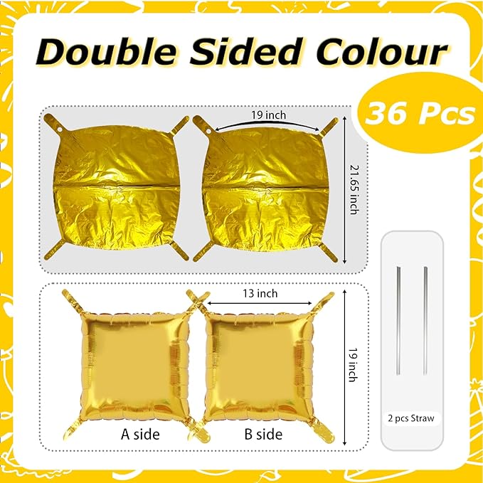 36PCS Square Foil Balloon Wall Backdrop,19 inch Double-Sided Metallic Balloons for Party,Wedding,Anniversary,Birthday,Graduation,Halloween,Shiny Balloon Decor (Gold)