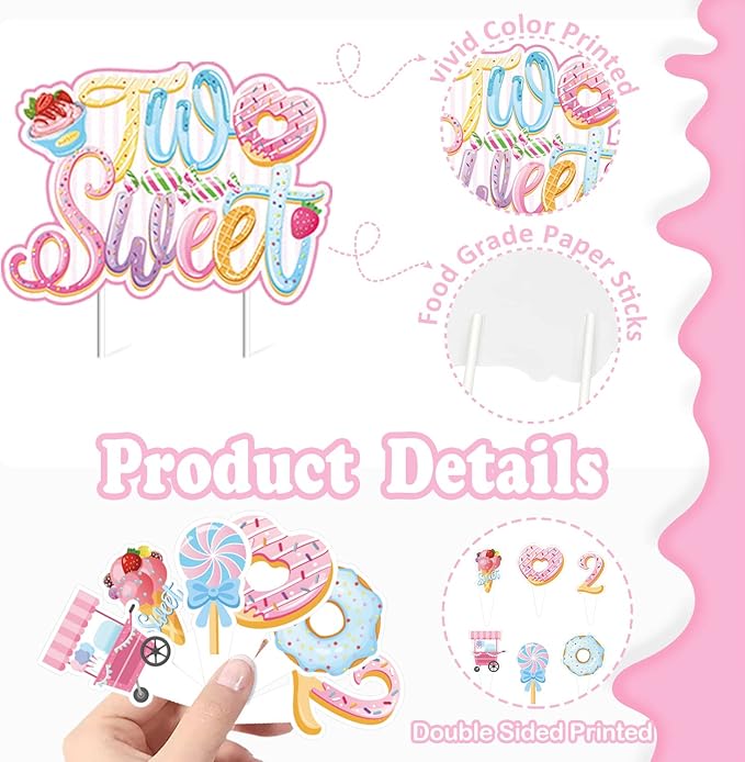 Two Sweet Birthday Decorations - 2nd Birthday Banner Donut Theme Party Kit for Two Years Old with Macaron Balloon Garland and Candy Theme Supplies