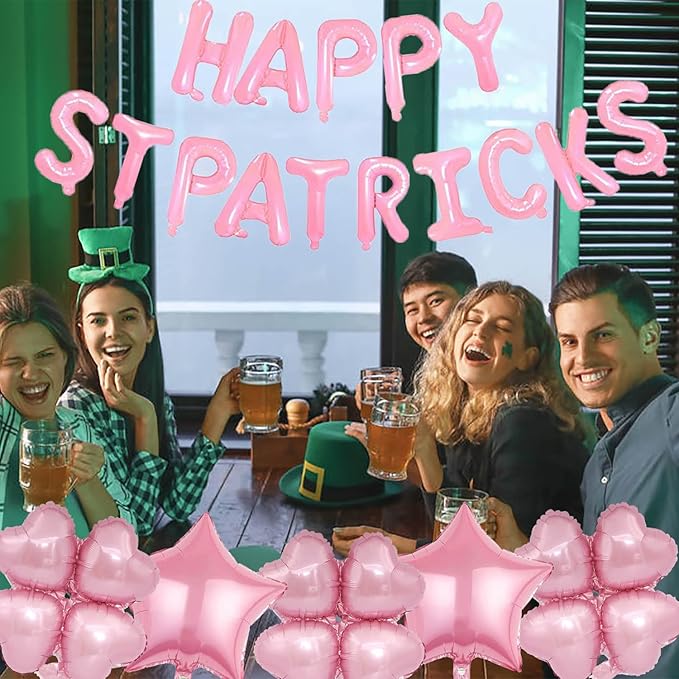Pink Four Leaf Balloons Foil St. Patrick's Day Balloons Star Balloon for Spring Birthday Decorations Four-leaf Ballons St. Patrick's Day Decorations Party Supplies Arch Kits Party Balloon Sets 20pcs