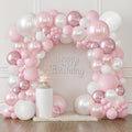 Pink and White Balloons Arch Kit, Double Stuffed Pastel Pink Balloon Garland Include Light Pearl Pink White and Metallic Pink Balloons for Coquette Wedding Birthday Party Bridal Shower Decorations