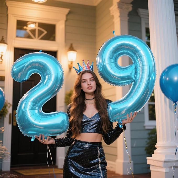 40 Inch Light Blue Number 29 Digital Balloon,Jumbo Mylar Foil Helium Balloon for 29 Balloons for Birthday Party,Wedding Anniversary Party Decorations
