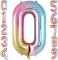 Rainbow Gradient Number 0 Balloon, 40 Inch Big Large Foil Number Balloons, Jumbo Mylar Number 0 Balloons for Birthday Party Decorations Supplies Anniversary Celebration
