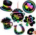 JULMELON 36 PCS St Patricks Day Scratch Art for Kids, St. Patrick’s Day Crafts for Kids Rainbow Color Magic Scratch Paper Cards Shamrock Hanging Ornaments DIY Crafts Decorations Party Favors