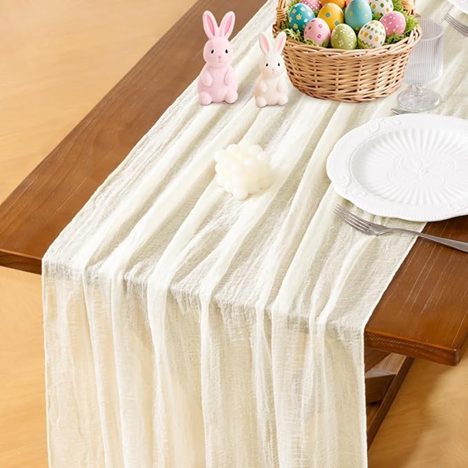 Socomi Ivory White Cheesecloth Table Runner Easter Spring Gauze 120 Inch Rustic Boho Cheese Cloth Runner for Wedding Party Baby Bridal Shower Centerpiece Decoration Holiday Home Decorations