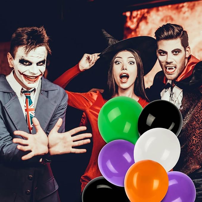 100PCS Halloween Balloons Garland Arch - MAQIHAN Halloween Birthday Party Decorations Indoor Matte Orange Black Purple Green White Latex Balloons Globos Para Fiestas Ballon Decoration Supplies 12 Inch