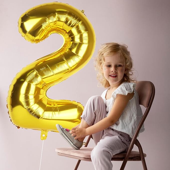 Number 2 Balloons 40 Inch Large Helium Foil Mylar Balloons For Birthdays Party Decorations/Wedding/Anniversary/Graduations/Baby Shower (Gold)