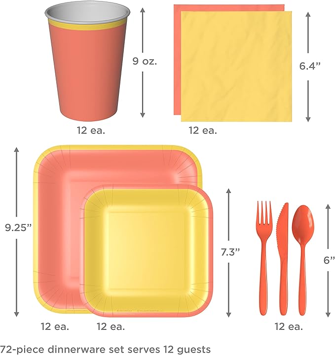 Crayola Color Pop Yellow and Orange Party Supplies (12 Dinner Plates, 12 Dessert Plates, 12 Paper Cups, 24 Napkins, 12 Sets of Plastic Cutlery) for Birthdays, Back to School, Halloween