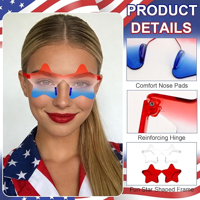12 Pairs Star Sunglasses Bulk 4th of July Star Glasses Rimless Patriotic Fourth of July Star Shaped Party Sunglasses