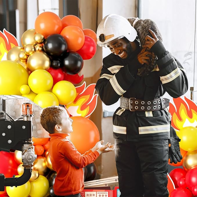 Red Yellow Black Balloon Arch, Fire Truck Balloon Garland for Firefighter Birthday Party Decorations, Fire Truck Theme Yellow and Orange Balloon Arch Kit for Fire Truck Birthday Decorations