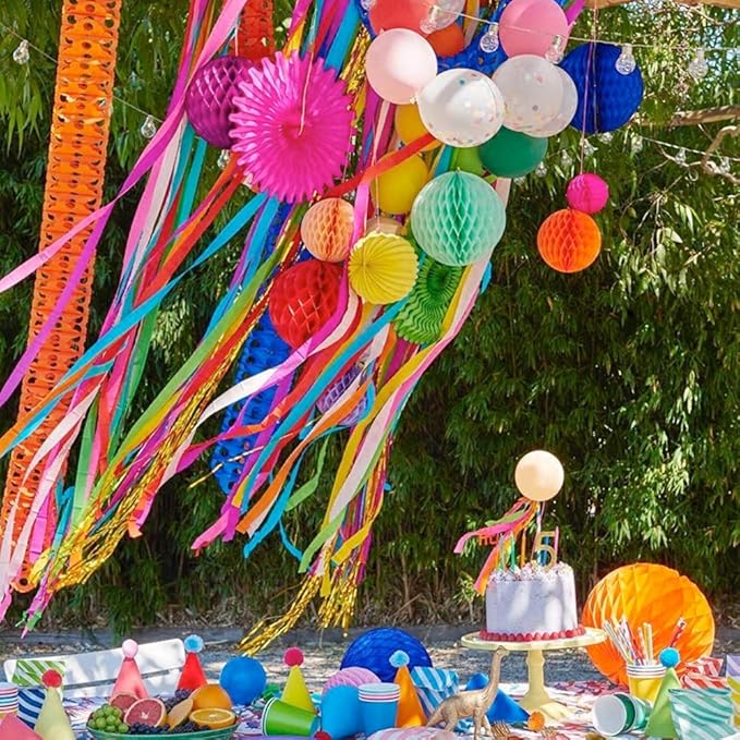 Happy Birthday Banner Decorations, Rainbow Birthday Decorations Set, Paper Flags with 9 Honeycomb Balls and Circle Dots Garland for Door Backdrop Wall Hanging Birthday Party Supplies