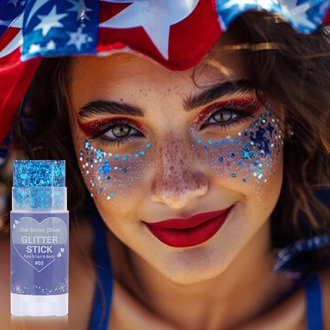Blue Hair Glitter Stick,Rave Carnival Accessories Chunky Sequins Face Glitter,Singer Concert Body Glitter for Women, Waterproof Halloween Glitter Makeup Paint for Parties,Festival