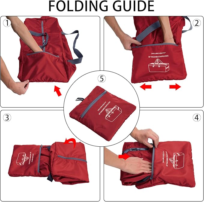 iFARADAY Foldable Duffel Bag 30" / 75L Lightweight with Water Rresistant for Travel-Red