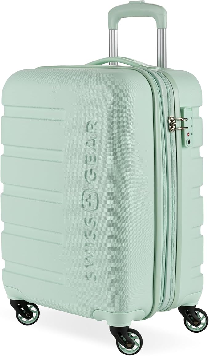 SwissGear 7366 Signature Hardside Expandable Luggage with Spinner Wheels, TSA Lock, Cup-Holder, Clearly Aqua, Carry-On 19-Inch