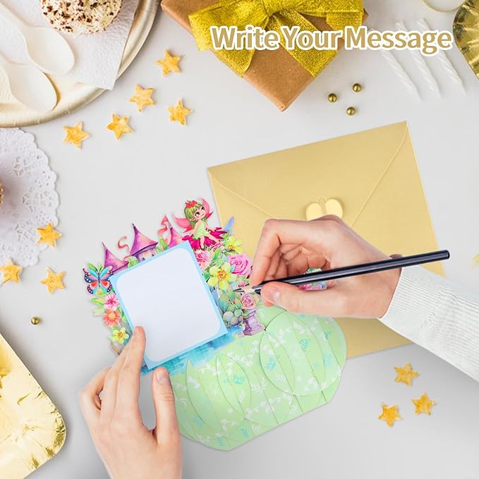FaCraft Fairy Birthday Card - for Girl, Handmade Happy Birthday Pop Up Greeting Cards Gift with Envelope, for Daughters, Granddaughters, Nieces