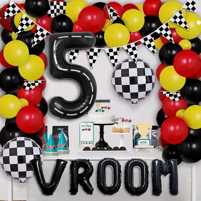 134pcs Balloons Race Car Birthday Party Supplies Decorations for Boys - Racing car Theme Party Supplies Happy Birthday Racecar Number Balloons Garland Kit Vroom Birthday Party Decorations