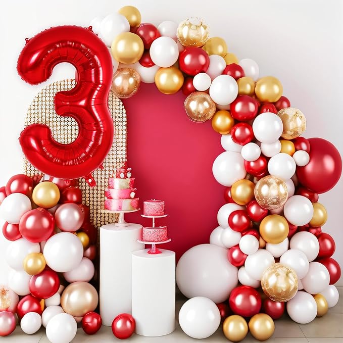 Red Number 3 Balloon 40 Inch, Big Large Foil Helium Number Balloons, Jumbo Giant Mylar Number 3 Balloons for 3 Year Old Birthday Red Party Decorations Supplies Anniversary