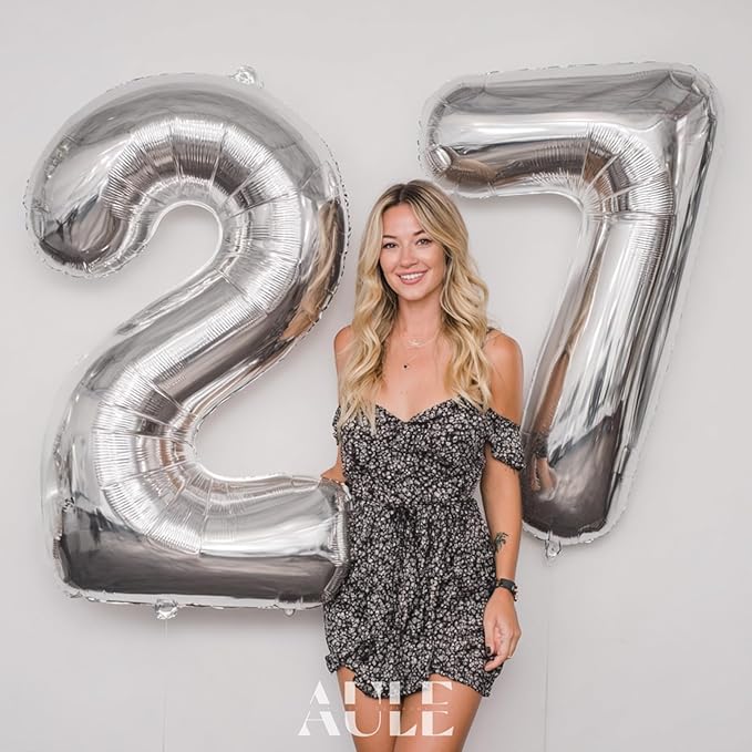 AULE 40 Inch Large 27 Balloon Numbers Silver, Big Foil Number Balloons, Giant Helium Happy 27th Birthday Party Decorations for Man and Women, Huge Mylar Anniversary Party Supplies
