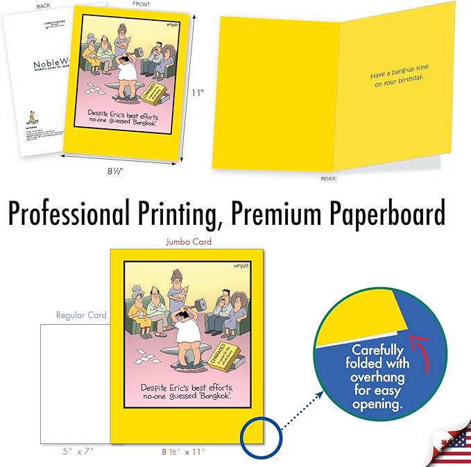NobleWorks - 1 Large Happy Birthday Card with Envelope (8.5 x 11 Inch) - Funny Cartoon Humor (Buyer Discretion Advised) - Bangkokless J8394BDG