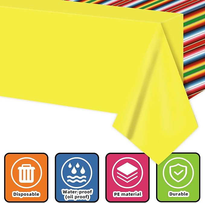 6 Pack Mexican Party Decorations Tablecloths - 108 x 54 Inch Large Fiesta Tablecloth for Cinco de Mayo, Taco Twosday Birthday Party Supplies - 6 Colors