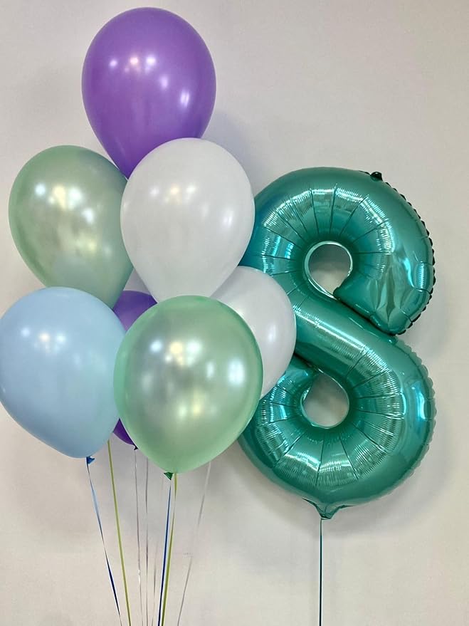 Numbers 5 Balloon 40 Inch, 5Year Anniversary Decorations, Blue-Green Numbers Balloon for 5, 15, 25, 50 Birthday Party Decoration, Anniversary, Wedding, Single Supplies