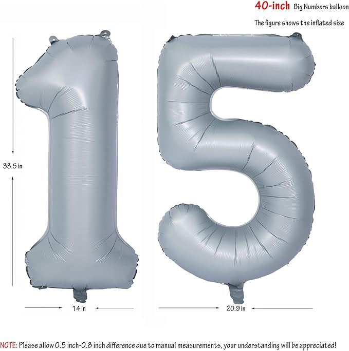 40 In Matte gray Number Balloons Helium Foil Mylar Balloon Birthday Party banquet Decoration 15