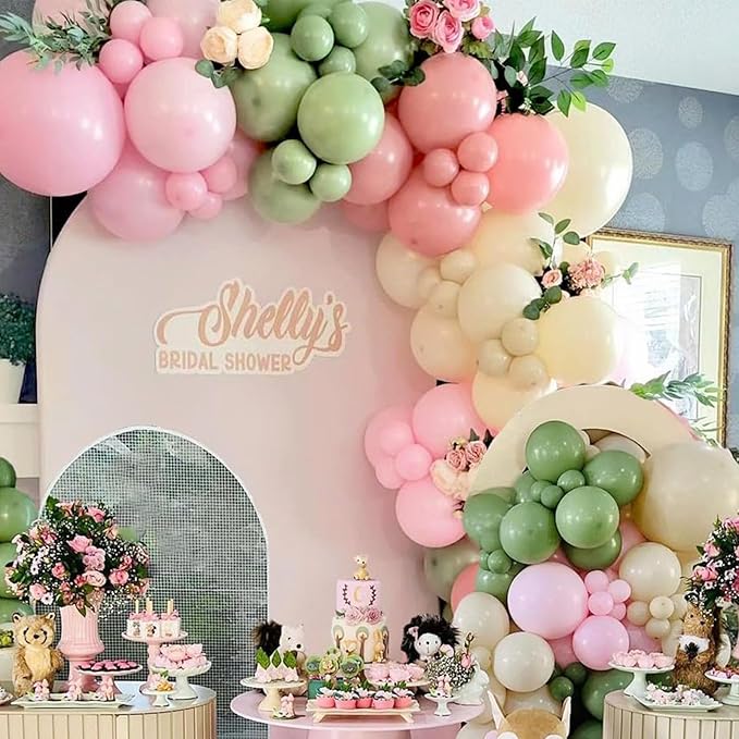 Togvu Sage Green Pink Balloon, 60 Packs 12 Inch Olive Green Pink Balloon with Sand White Metallic Gold Balloons for Girls Baby Shower Birthday Jungle Safari Woodland Party Decorations