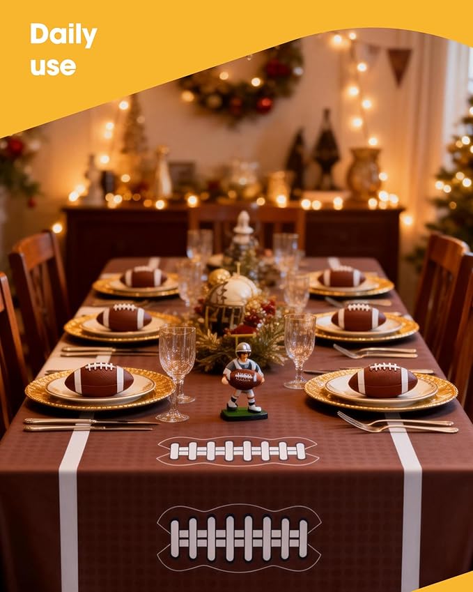 Football Party Decorations Plastic Table Cloth - 4 Pack 54" × 108" Rectangle Superbowl Disposable Tablecloths for 6FT Tables, Table Cover for Party, Holiday & Gathering Use