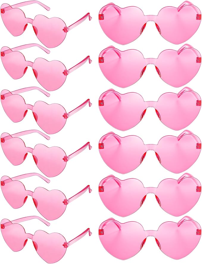 12Pcs Pink Heart Sunglasses, Cute Heart Glasses for Women - Rave Glasses Bachelorette Party Favors Galentines Day Decorations Pink Party Supplies Barbie Party Favors