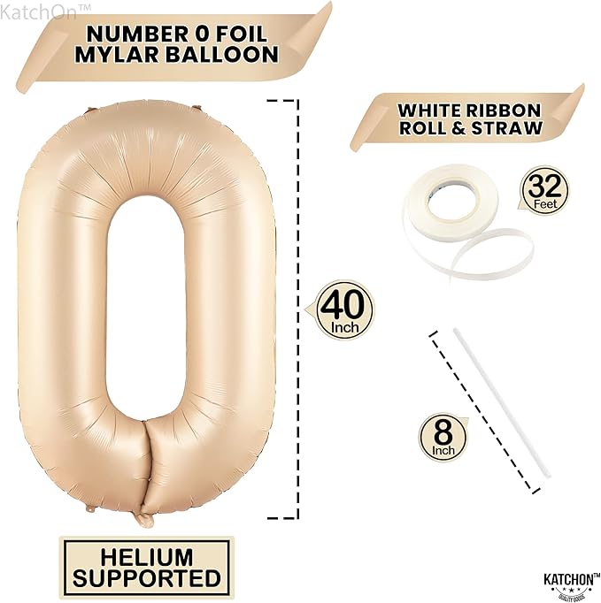 KatchOn, Gaint Caramel 0 Balloon Number - 40 Inch | Retro Apricot Number Balloons | Zero Balloon for Neutral Party Decorations | Balloons 0 Number for Blush Party Decorations