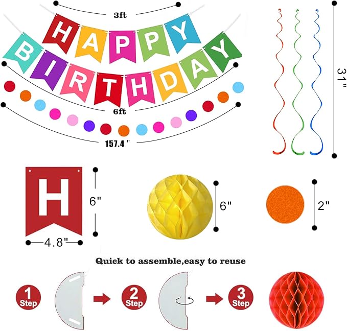 Rainbow Birthday Decorations, Colorful Happy Birthday Banner, happy birthday decorations for Girls Women Party Decorations