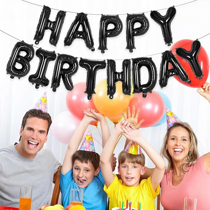 52 Pcs Black Letter Balloons,16 Inch Foil Alphabet Letter Balloons,Letter A-Z Balloon Banner Custom Phrase Balloon for Birthday Party Wedding Anniversary Decoration (Black 52pcs)