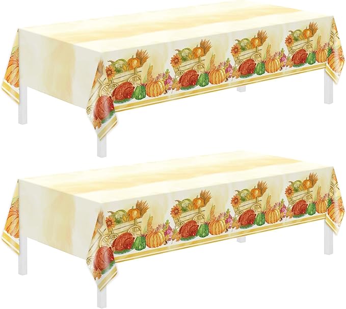 Childom 2 Pack Thanksgiving Tablecloths,Thanksgiving Decorations 54x108 Inch Plastic Table Cloth Rectangle Table,Disposable Tablecloths for Home,Picnic,Birthday,Outdoor,Friendsgiving Party Decorations